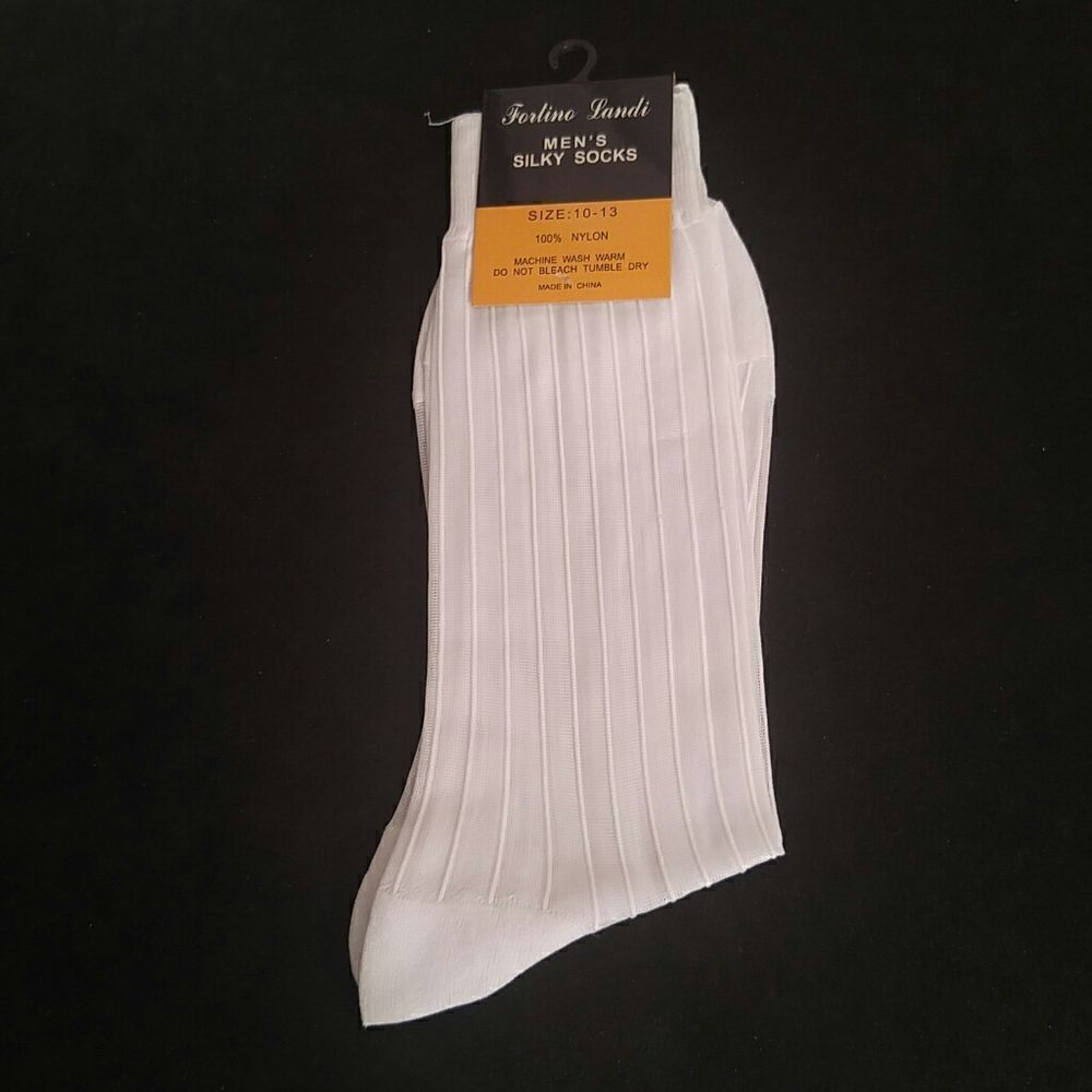 MEN'S FORTINO LANDI/MILANO MODA WHITE SILKY SHEER DRESS SOCK. S01.
